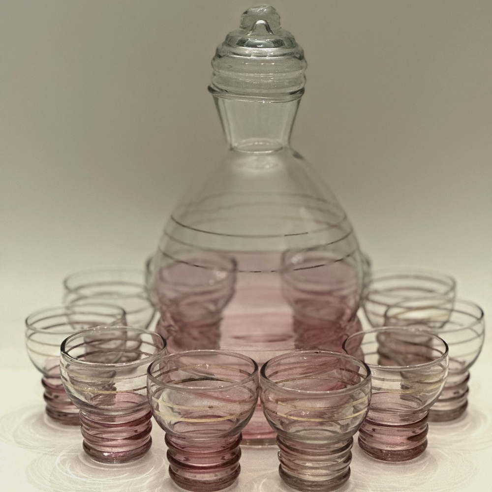 Vintage French Liqueur Decanter with Shot Glasses Set